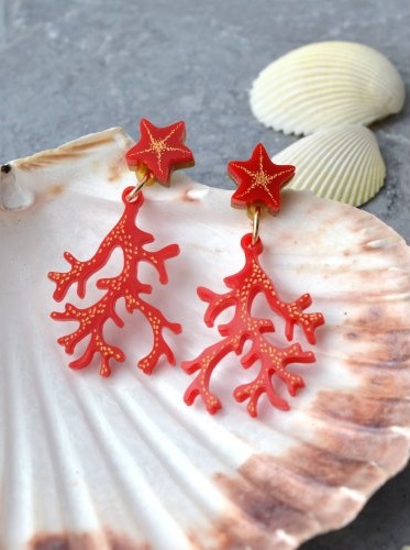 Coral Red Caribbean Coral Earrings